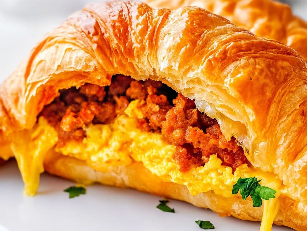 Chorizo and egg croissant with melted pepper jack